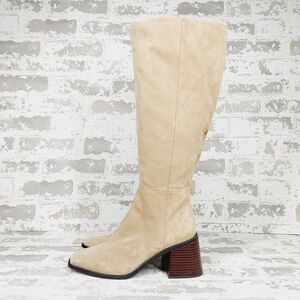 NEW Sam Edelman Wade Cream Side Zip Block Heel Knee High Boots O139